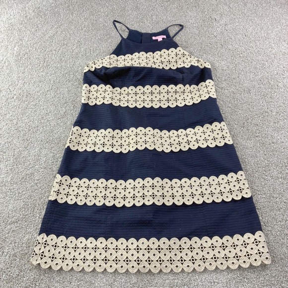 Lilly Pulitzer Dresses & Skirts - Lilly Pulitzer Navy Gold Eyelet Halter Dress Style 11561 Size 6 Party Formal